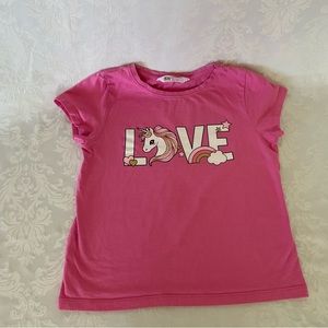 Girls, LOVE, Unicorn and Rainbow, Pink H & M T-Shirt.